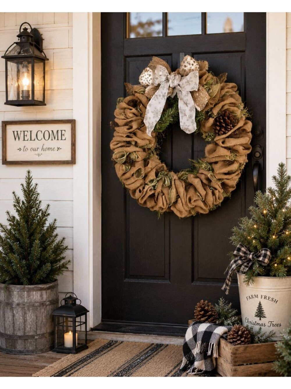20" Rustic Country Christmas Burlap Wreath Farmhouse Holiday Door Decor